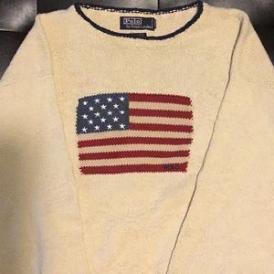 This is a vintage Hand knit Polo Flag sweater